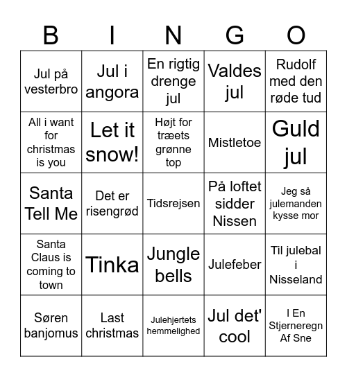 Julemusik Bingo Banko Bingo Card
