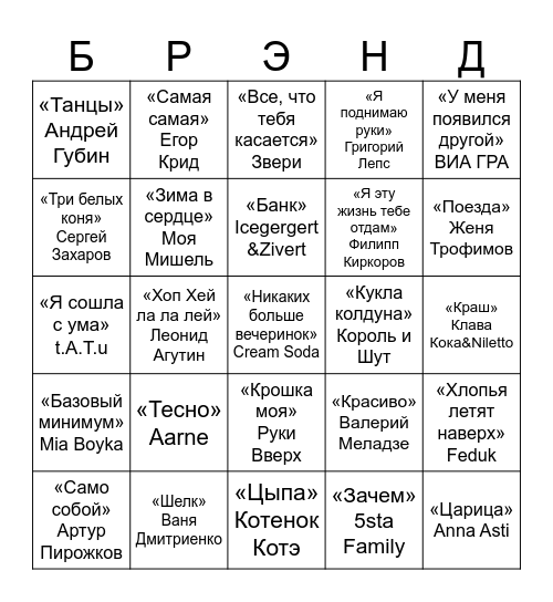 Муз Лото Bingo Card