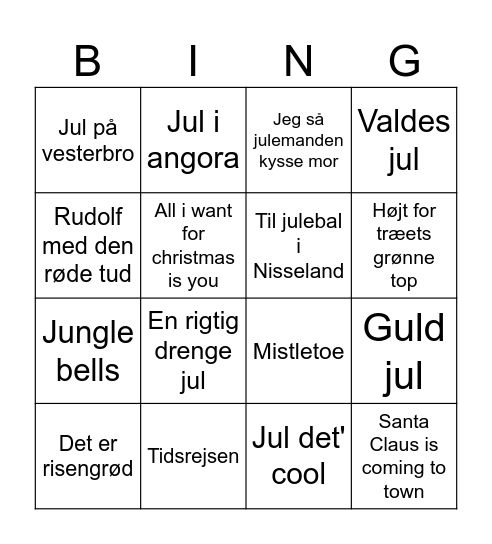 Julemusik Bingo Banko Bingo Card