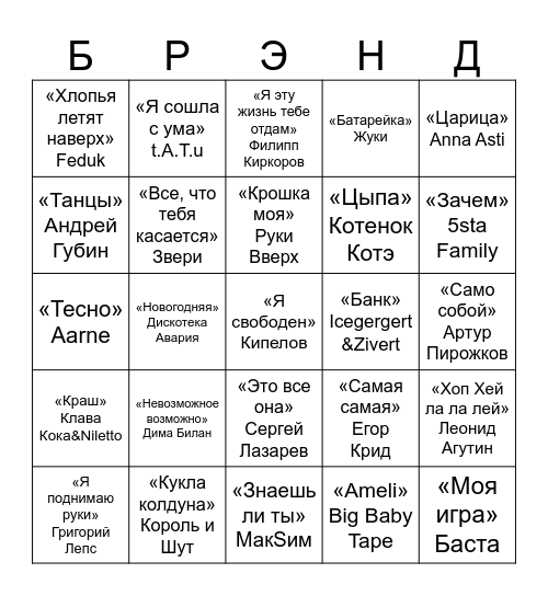 Муз Лото Bingo Card
