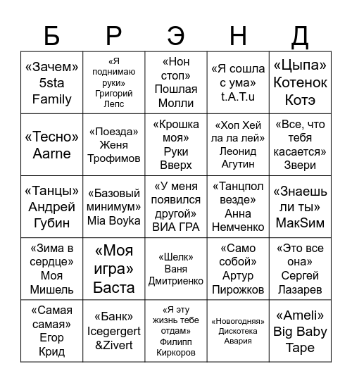 Муз Лото Bingo Card
