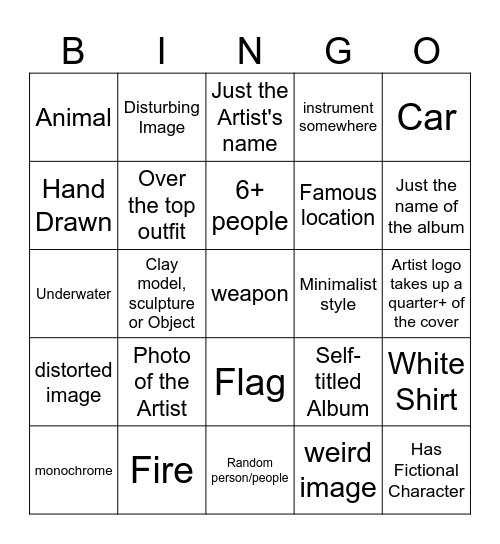album cover bingo Card