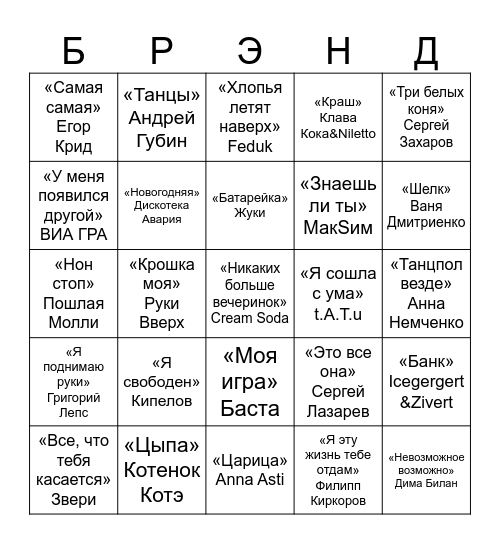 Муз Лото Bingo Card