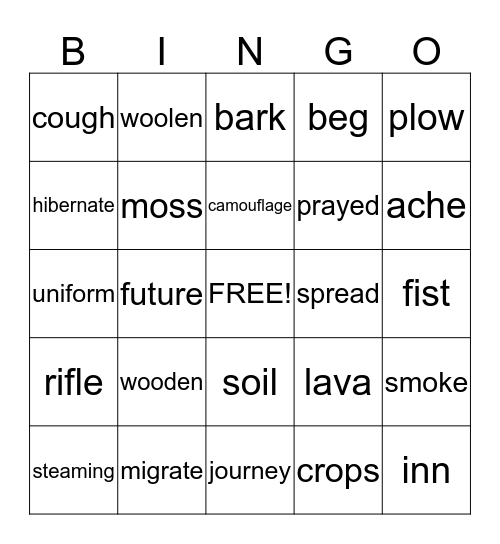 Word Review Bingo Card