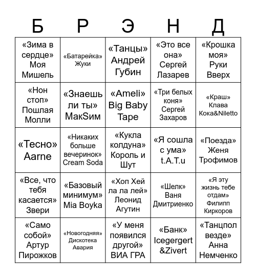 Муз Лото Bingo Card