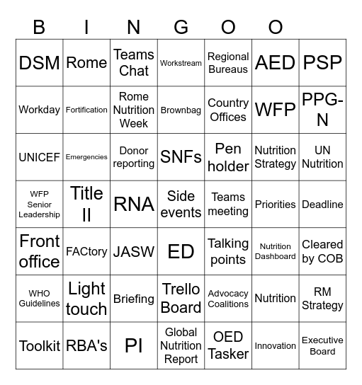 NOA and SPE farewell Bingo Card