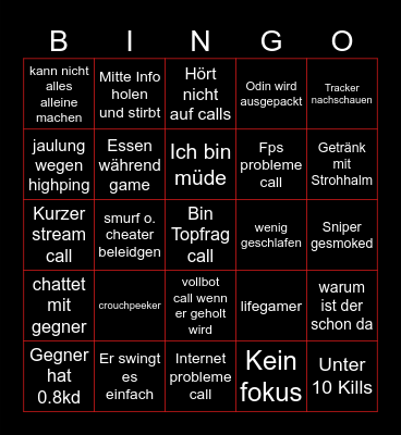 Simlutsche Bingo Card