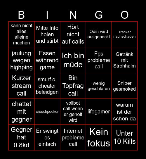 Simlutsche Bingo Card