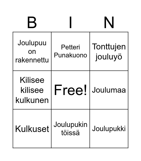 Joululaulu bingo Card