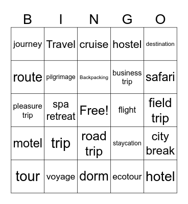 travelling Bingo Card