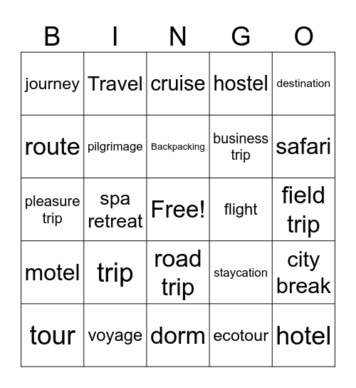 travelling Bingo Card