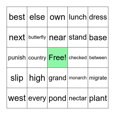 Sight Words BINGO Card