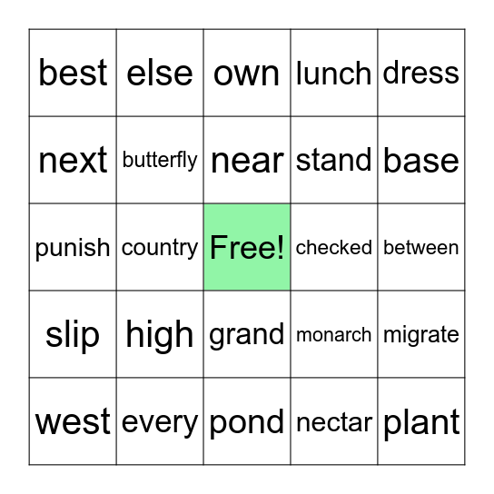 Sight Words BINGO Card
