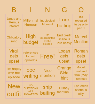 Sandy Side Bingo Card