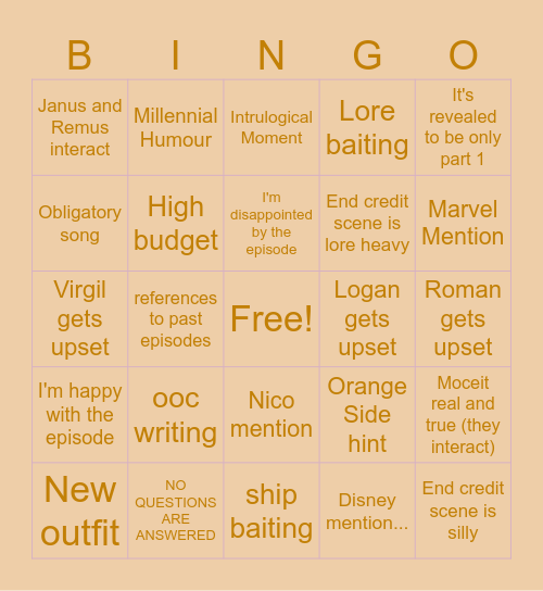 Sandy Side Bingo Card