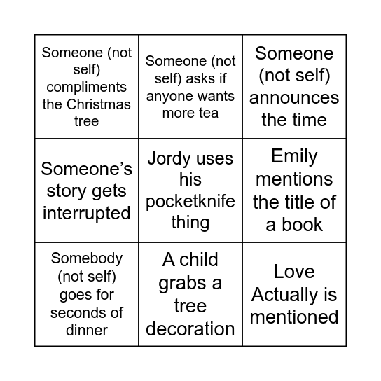 Feast GC Christmas Bingo Card