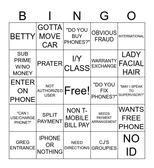 TMOGO Bingo Card