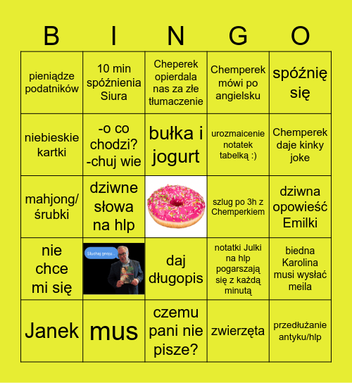 PONIEDZIAŁEK Bingo Card