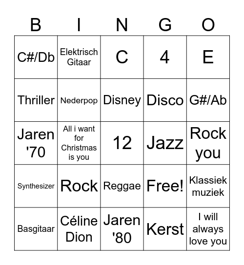 Jaar 2 - Muziekbingo Card