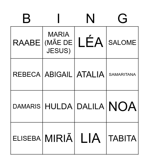 MULHERES DA BÍBLIA Bingo Card
