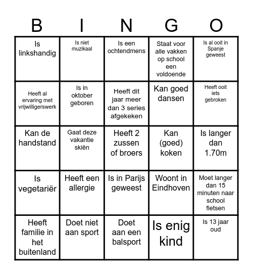 Kennismakingsbingo Card