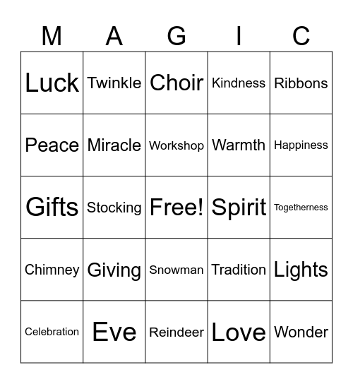 Collative Christmas Bingo Card