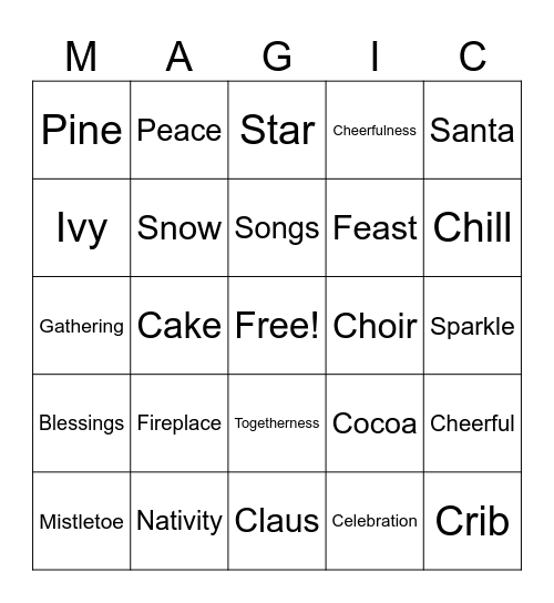 Collative Christmas Bingo Card