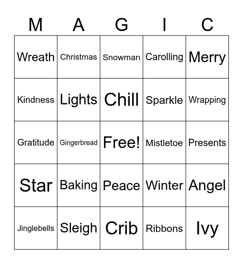 Collative Christmas Bingo Card