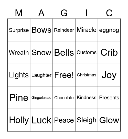 Collative Christmas Bingo Card