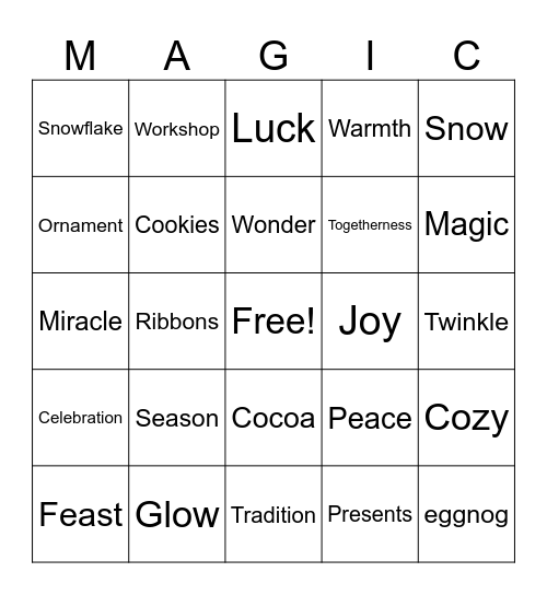 Collative Christmas Bingo Card