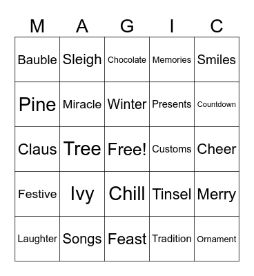 Collative Christmas Bingo Card