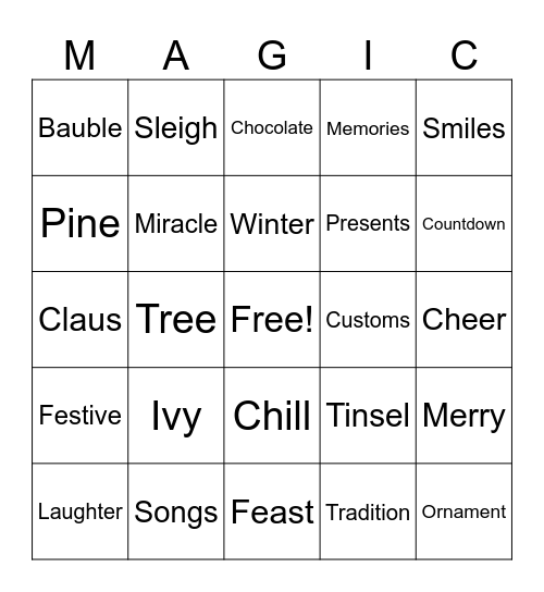 Collative Christmas Bingo Card