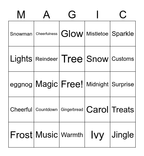 Collative Christmas Bingo Card