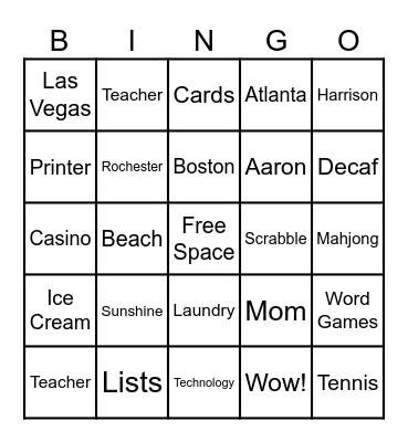 Lesli's 70th Birthday Bingo Card
