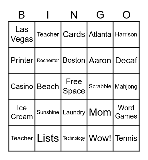 Lesli's 70th Birthday Bingo Card