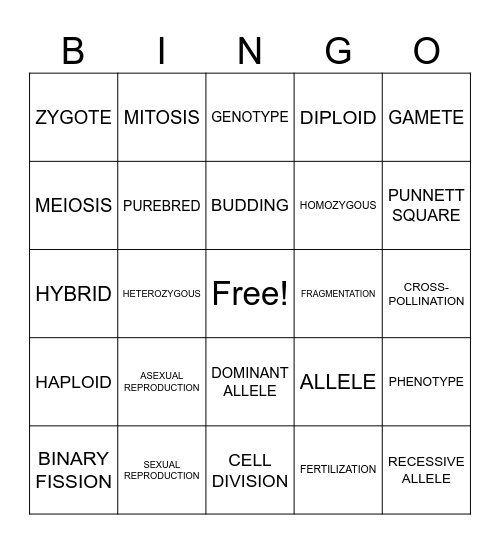 GENETICS Bingo Card