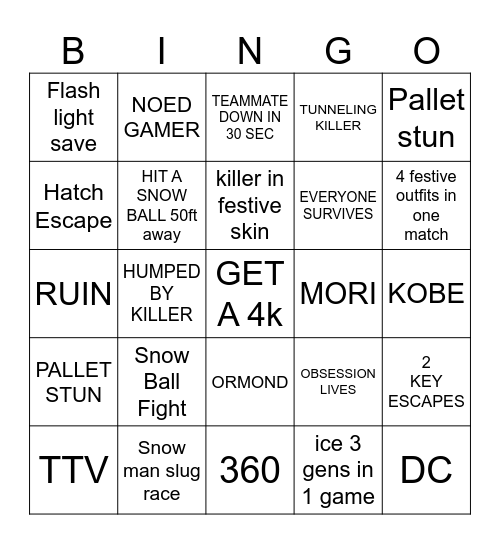 Christmas Event Bingo Card