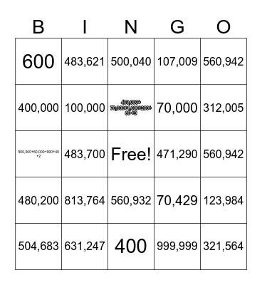 Place Value Bingo Card