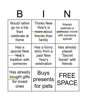 Bingo New Year Bingo Card