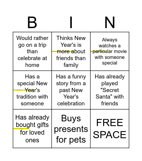 Bingo New Year Bingo Card
