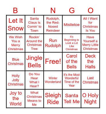 Holiday Song BINGO Card