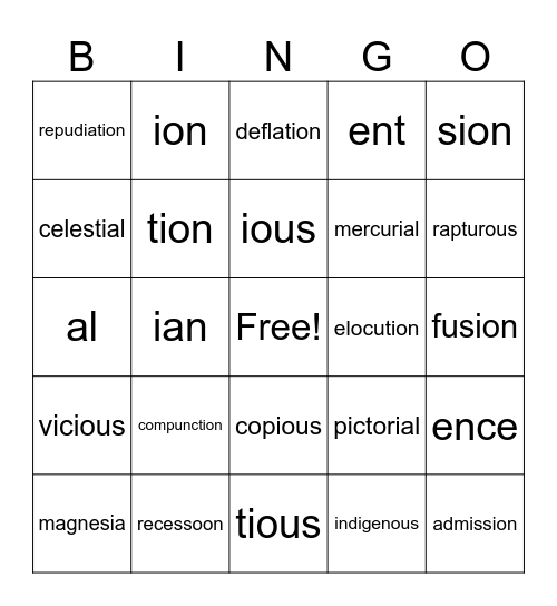Ending Grid Bingo Card