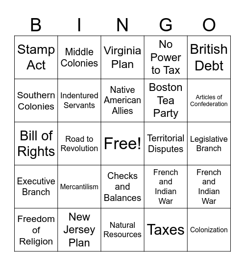 Fall Exam Review BINGO Card
