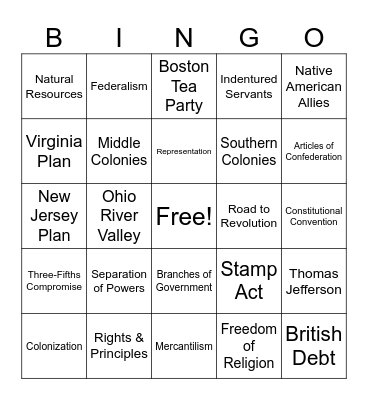 Fall Exam Review BINGO Card