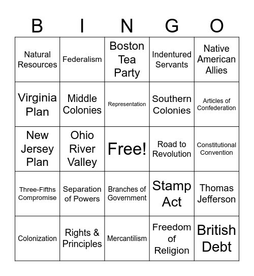 Fall Exam Review BINGO Card