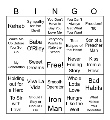 British Invasion Bingo Card
