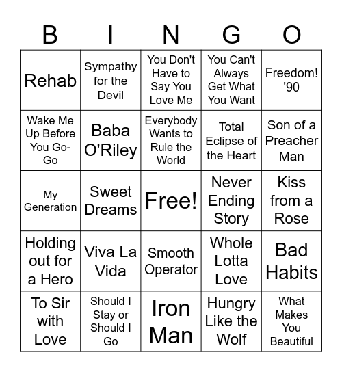 British Invasion Bingo Card