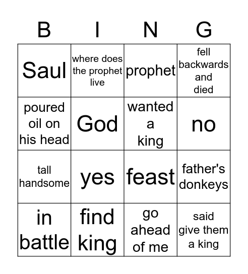 Samuel Anoints Saul Bingo Card