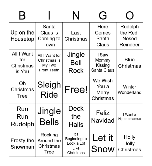 Holiday Music Bingo! Bingo Card