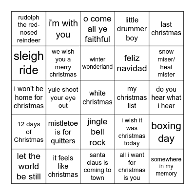 A Very Pop Punk Christmas Bingo Card